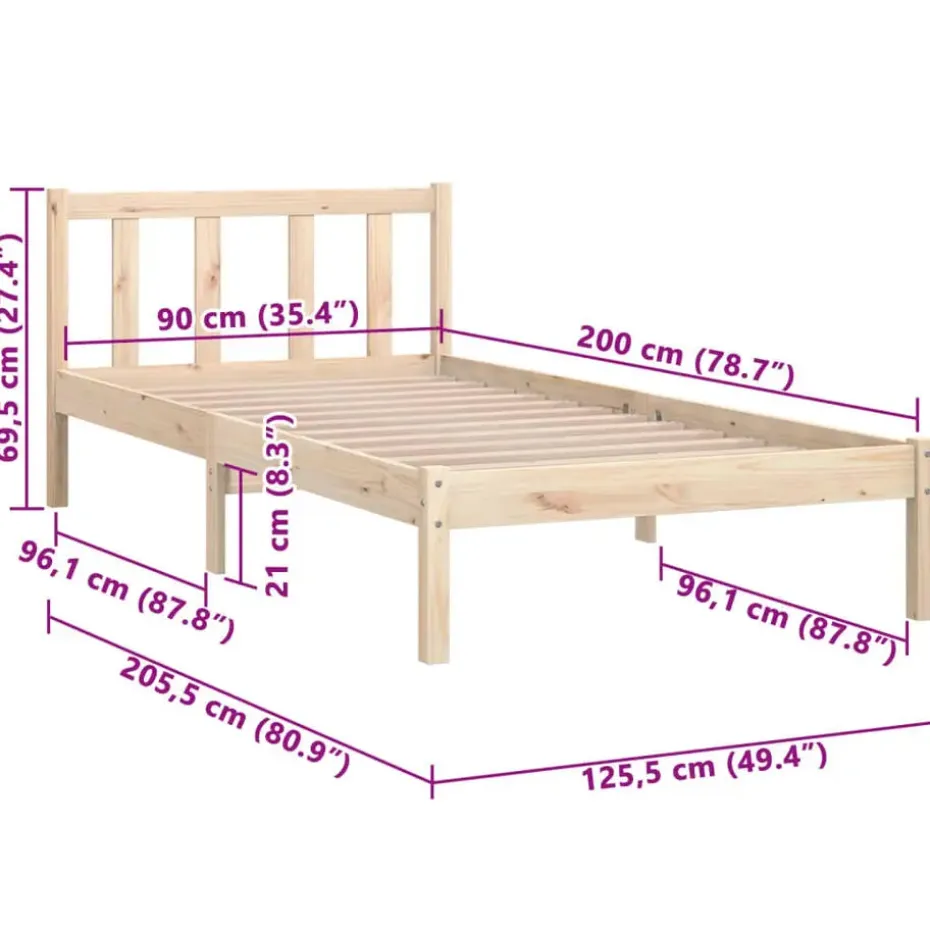 vidaXL - Bed frame - Bruin - Grenenhout - 90 x 200 cm