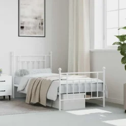 vidaXL - Bed frame met hoofd- en voeteneinde - Wit - Metaal - 90x200 cm