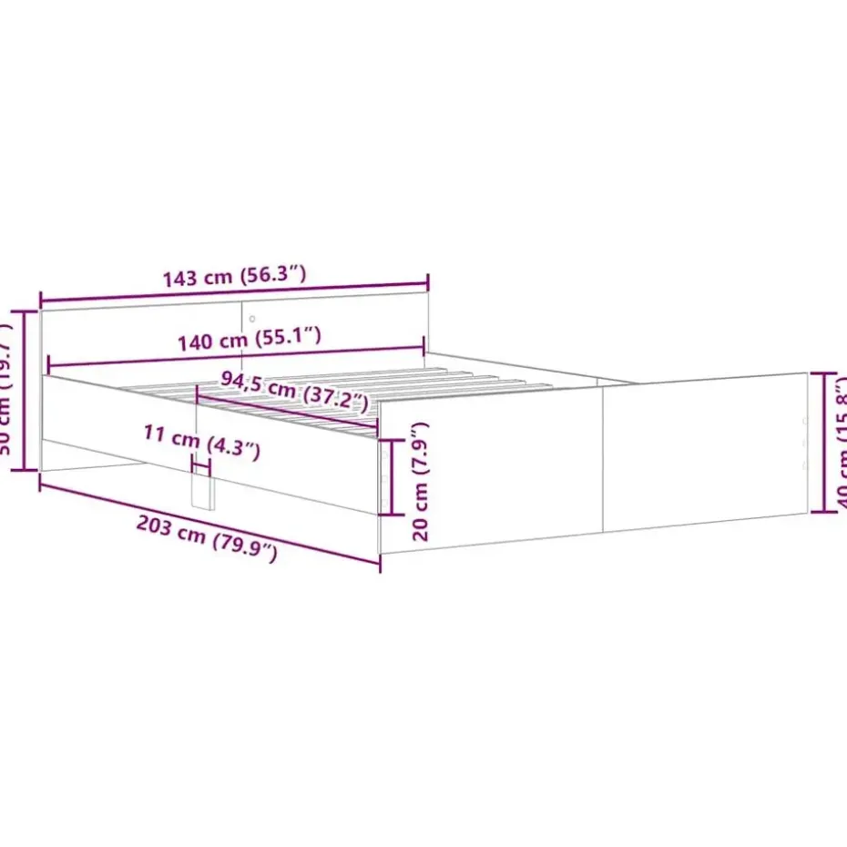 vidaXL - Bed frame met hoofd- en voeteneinde - sonoma eikenkleur - 140x200 cm