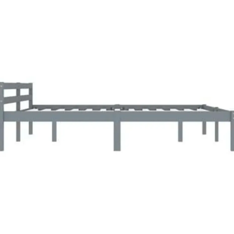 vidaXL - Bed frame met hoofdeinde - Grijs - Massief grenenhout - 160x200 cm