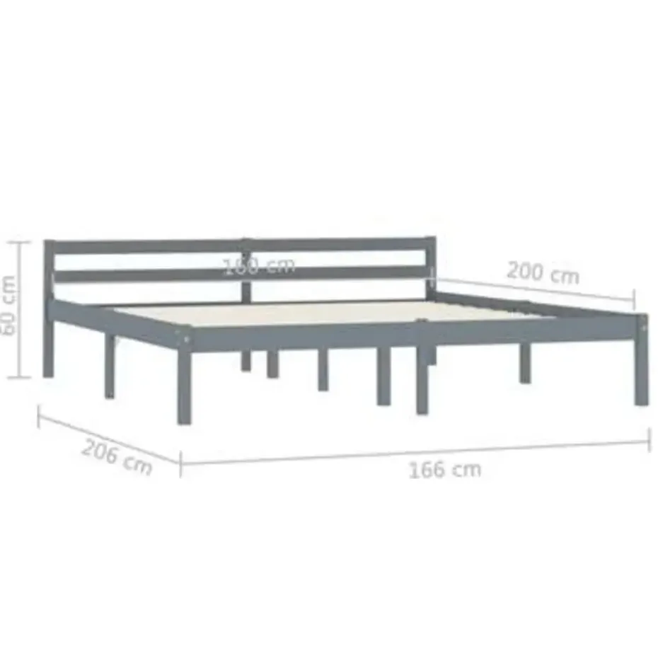 vidaXL - Bed frame met hoofdeinde - Grijs - Massief grenenhout - 160x200 cm
