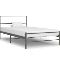 vidaXL - Bed frame met hoofdeinde - Grijs - Metaal - 90x200 cm