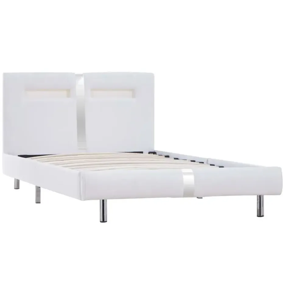 vidaXL - Bed frame met hoofdeinde - LED - Wit -kunstleer - 90x200 cm