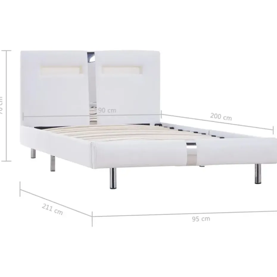 vidaXL - Bed frame met hoofdeinde - LED - Wit -kunstleer - 90x200 cm