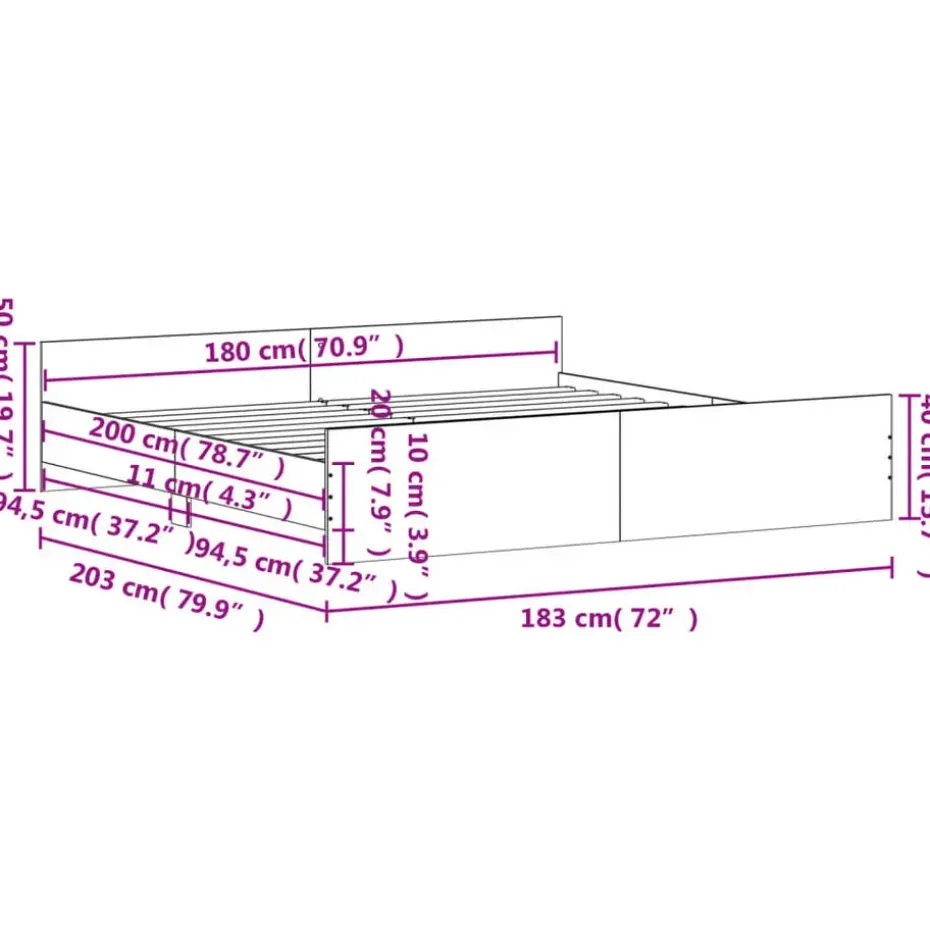 vidaXL - Bed frame met hoofd- en voeteneinde - Gerookt eiken - 180x200 cm