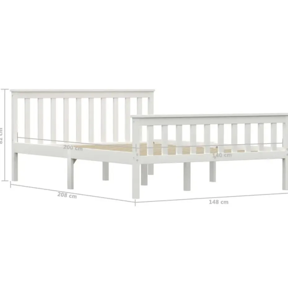 vidaXL - Bed frame met hoofdeinde - Wit - Massief grenenhout - 140x200 cm