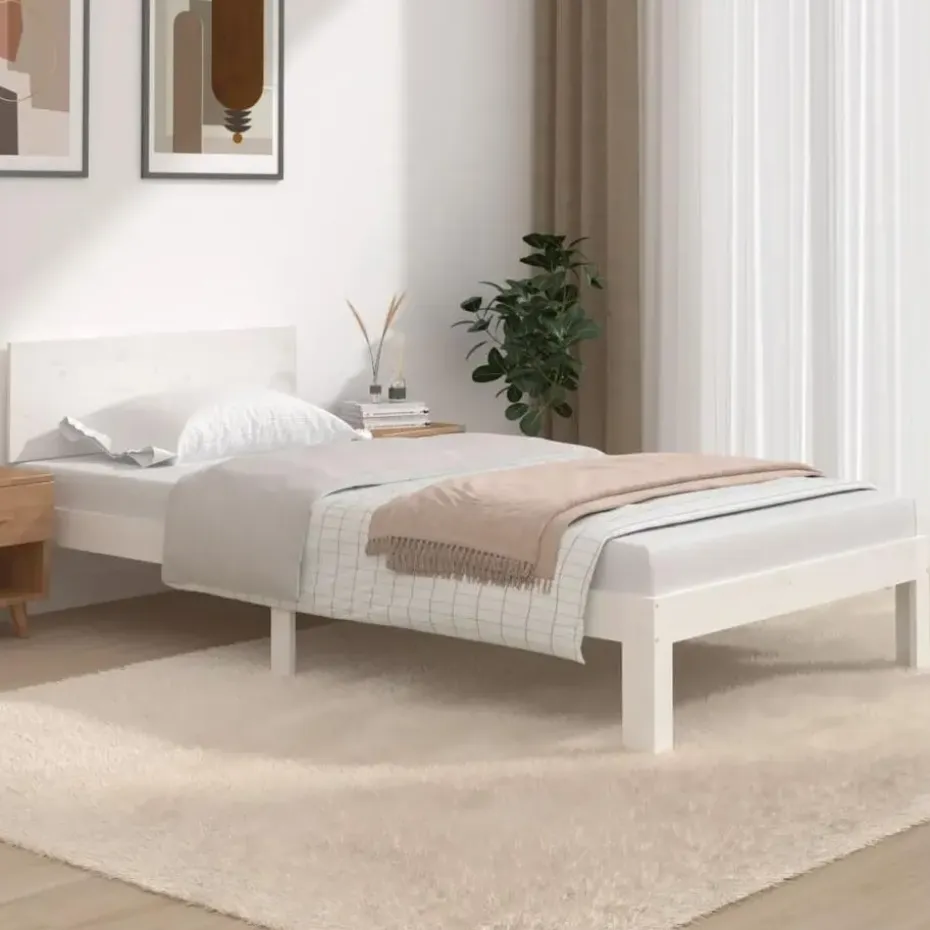 vidaXL - Bed frame met hoofdbord - Wit - Massief grenenhout - 100x200 cm