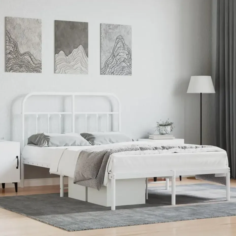 vidaXL - Bed frame met hoofdbord - Wit - Metaal - 120x200 cm
