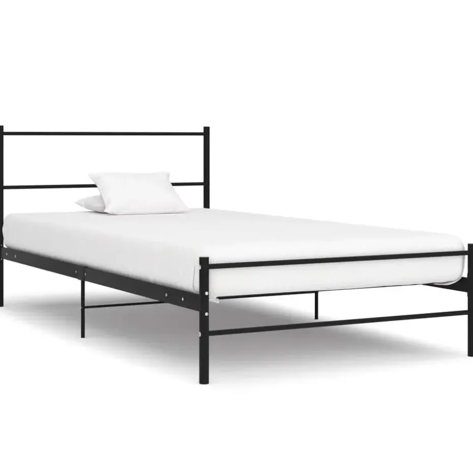 vidaXL - Bed frame met hoofdeinde en lanttenbodem - Zwart - Metaal - 90x200 cm