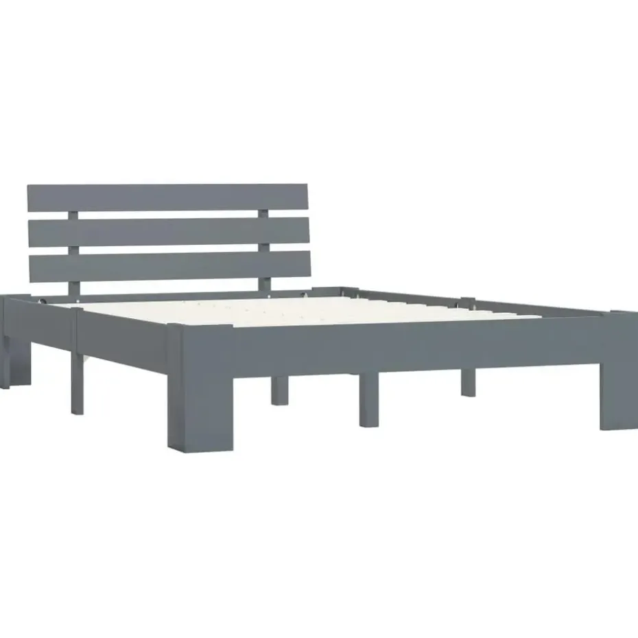 vidaXL - Bed frame met hoofdbord - Grijs - Massief grenenhout - 120x200 cm