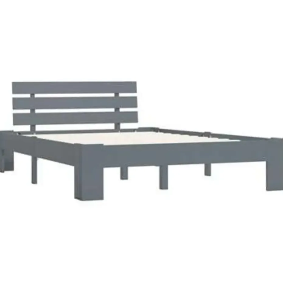 vidaXL - Bed frame met hoofdbord - Grijs - Massief grenenhout - 120x200 cm