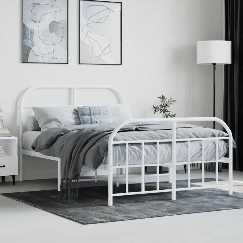 vidaXL - Bed frame met hoofd- en voeteneinde - Wit - Metaal - 120x200 cm