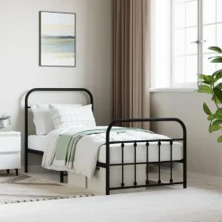 vidaXL - Bed frame met hoofd- en voeteneinde - Zwart - Metaal - 90x200 cm