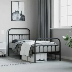 vidaXL - Bed frame met hoofd- en voeteneinde - Zwart - Metaal - 90x200 cm