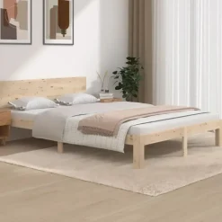 vidaXL - Bed frame met hoofdeinde - Naturel - Massief grenenhout - 140x200 cm