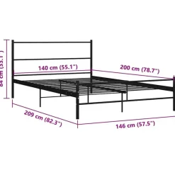 vidaXL - Bed frame met hoofdeinde - Zonder matras - Zwart - Metaal - 140x200 cm