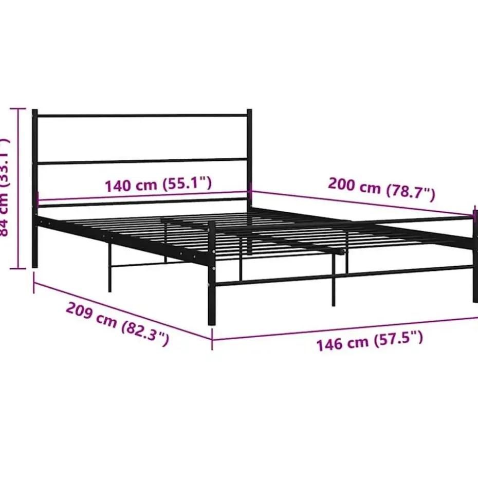 vidaXL - Bed frame met hoofdeinde - Zonder matras - Zwart - Metaal - 140x200 cm