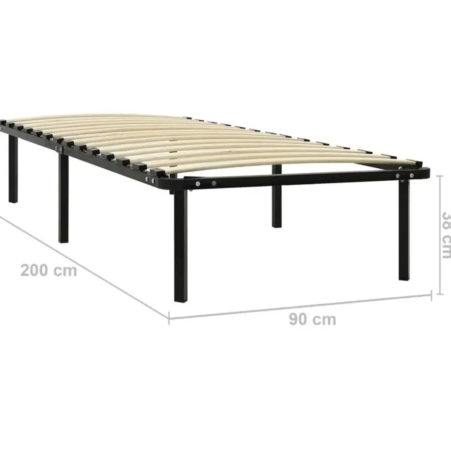 vidaXL - Bed frame met hout lattenbodem - Zwart - Metaal - 90x200 cm