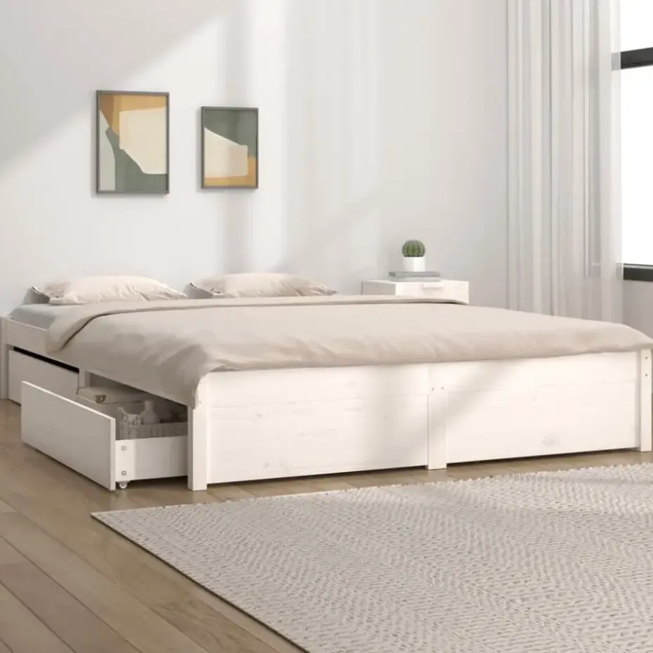 vidaXL - Bed frame met lades - Wit - Massief grenenhout - 140x200 cm