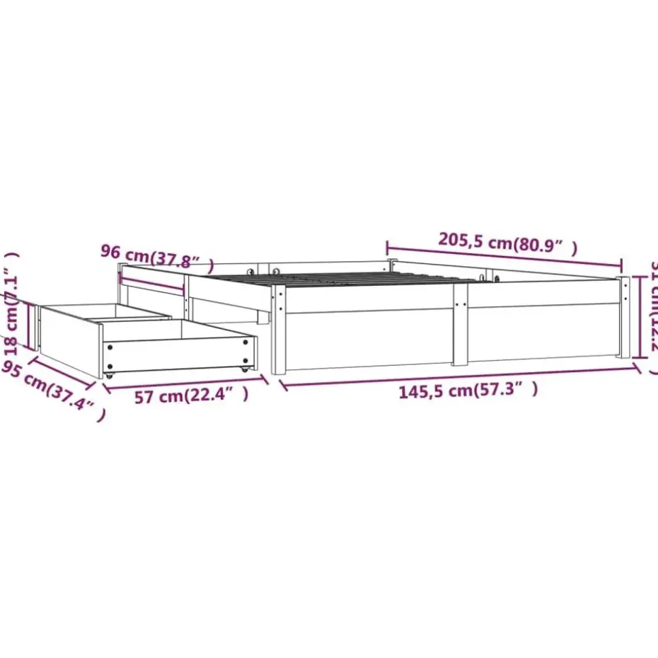 vidaXL - Bed frame met lades - Wit - Massief grenenhout - 140x200 cm
