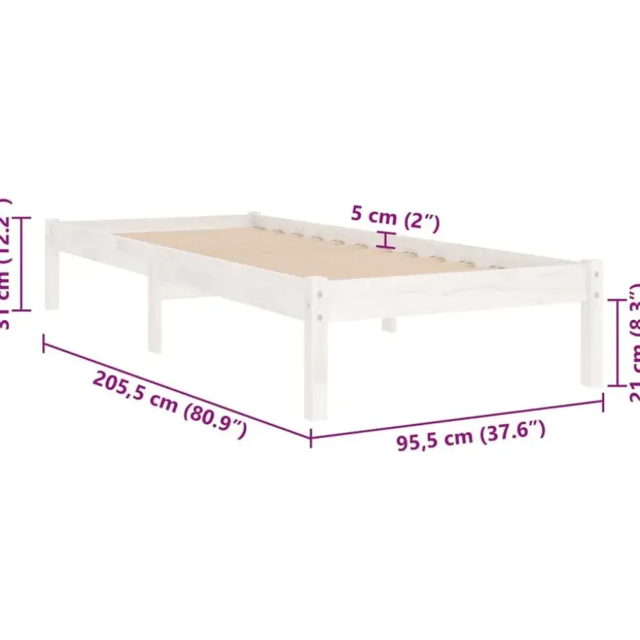 vidaXL - Bed frame met lattenbodem - Wit - Grenenhout - 90x200 cm