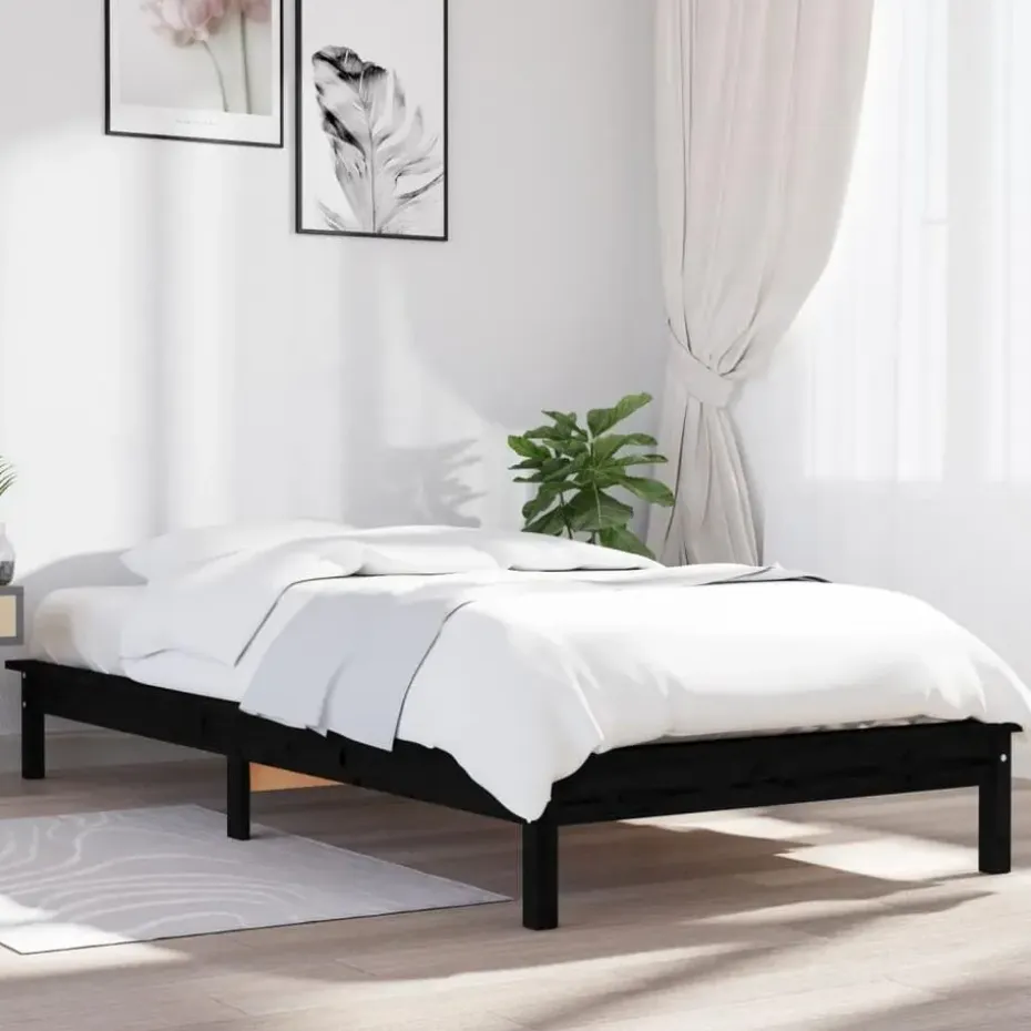 vidaXL - Bed frame met lattenbodem - Zwart - Massief grenenhout - 90x200 cm