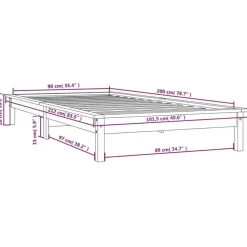 vidaXL - Bed frame met lattenbodem - Zwart - Massief grenenhout - 90x200 cm