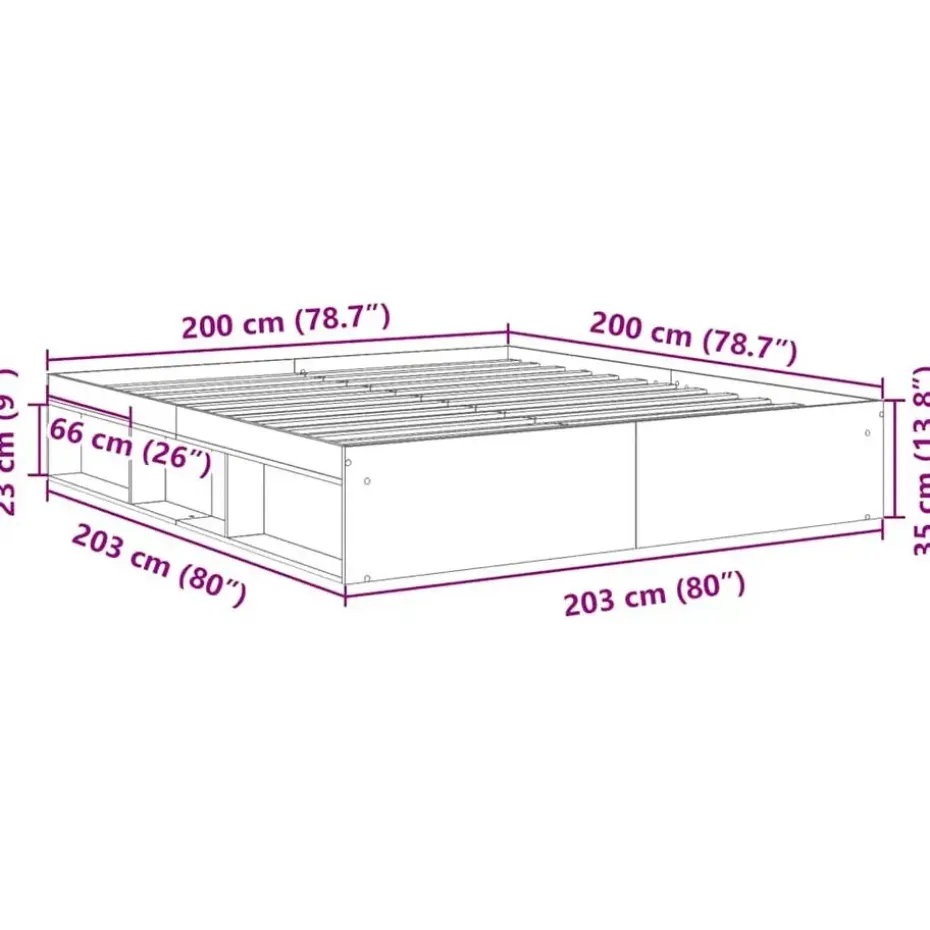 vidaXL - Bed frame met opbergruimte - Sonoma eikenkleurig - Hout - 200x200 cm
