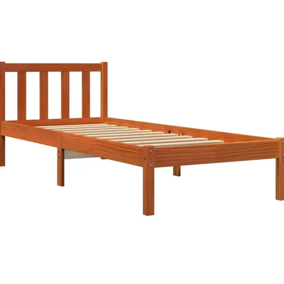 vidaXL - Bed frame zonder matras - Wasbruin - Massief grenenhout - 90x200 cm