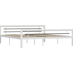 vidaXL - Bed met hoofd- en voeteneinde - Wit en zwart - metaal - 180x200 cm