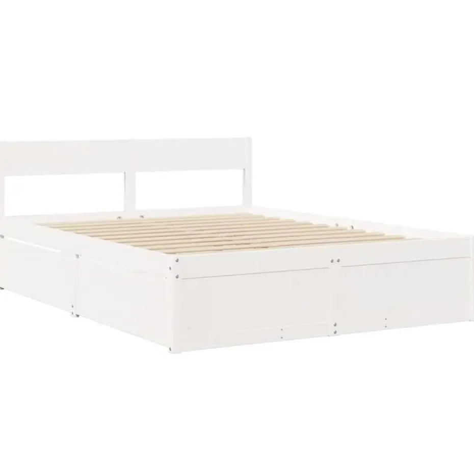vidaXL - Bed met hoofdbord en lades - Wit - Massief grenenhout - 140x200 cm