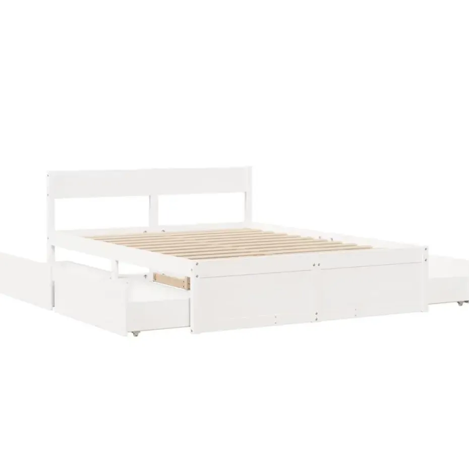 vidaXL - Bed met hoofdbord en lades - Wit - Massief grenenhout - 140x200 cm