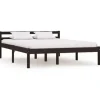 vidaXL - Bed met hoofdeinde - Donkerbruin - Massief grenenhout - 140x200 cm