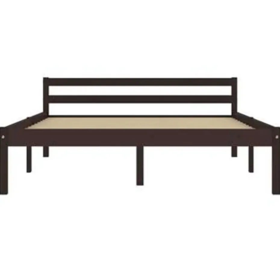 vidaXL - Bed met hoofdeinde - Donkerbruin - Massief grenenhout - 140x200 cm