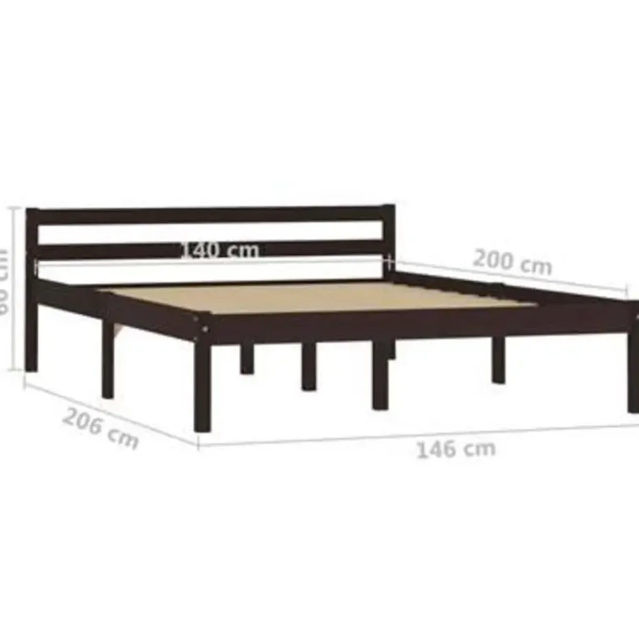vidaXL - Bed met hoofdeinde - Donkerbruin - Massief grenenhout - 140x200 cm