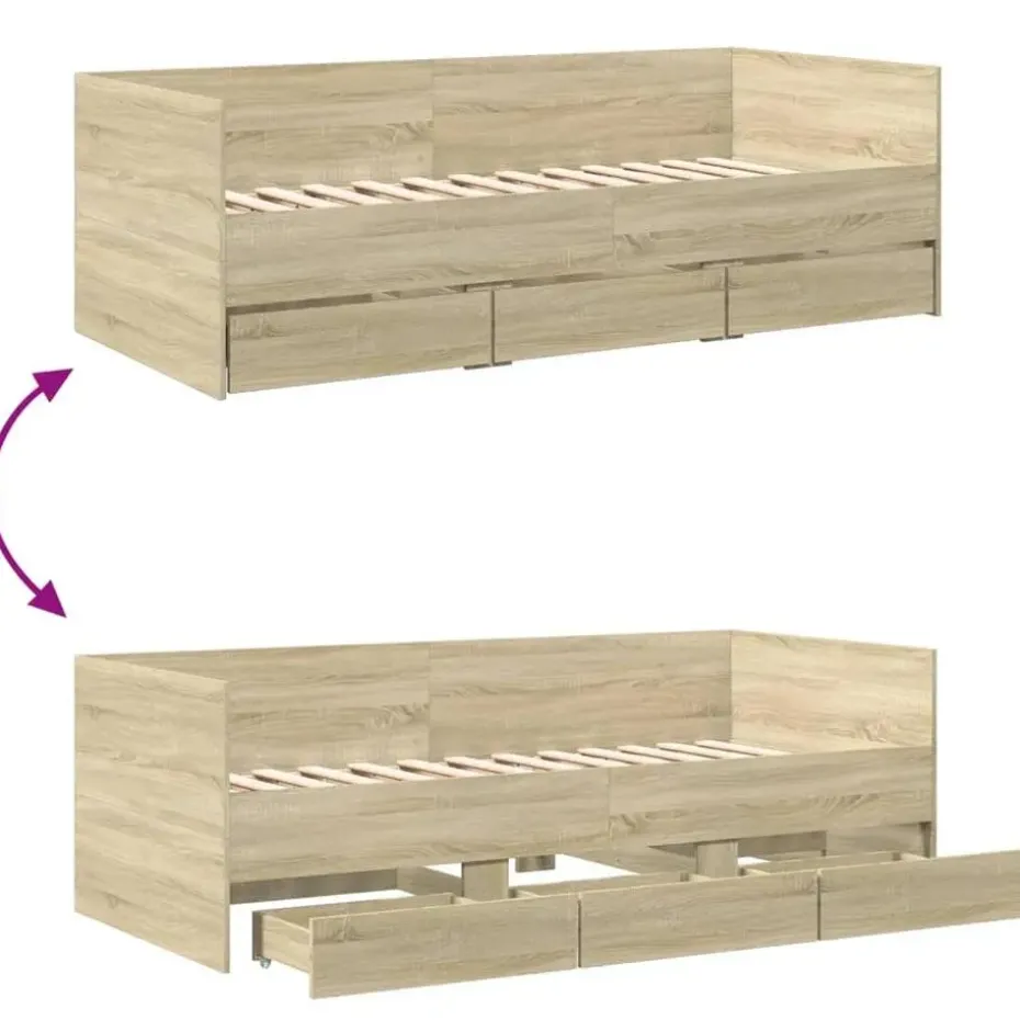 vidaXL - Bed met lades - Sonoma eikenkleurig - Hout - 90 x 200 cm