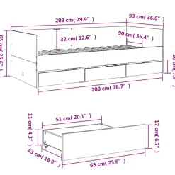 vidaXL - Bed met lades - Sonoma eikenkleurig - Hout - 90 x 200 cm