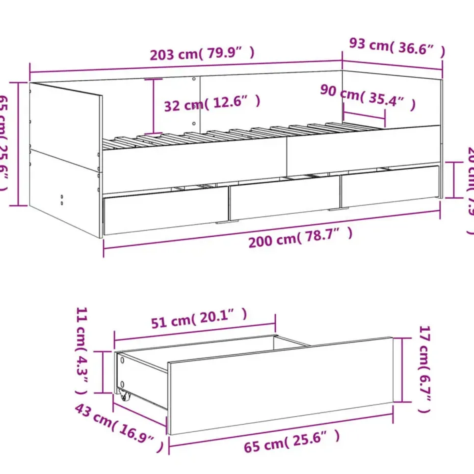 vidaXL - Bed met lades - Sonoma eikenkleurig - Hout - 90 x 200 cm