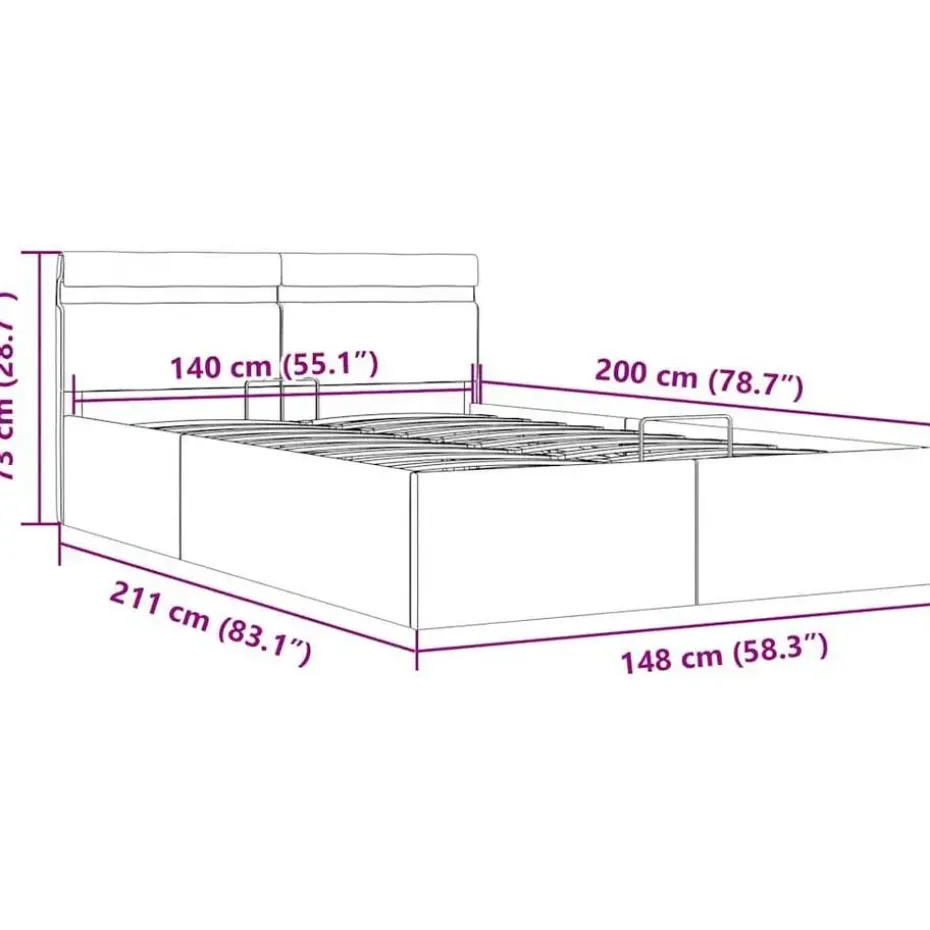 vidaXL - Bed met opbergruimte en LED - Donkergrijs - Stof - 140x200 cm