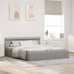 vidaXL - Bed met opbergruimte incl. LED - Lichtgrijs - stof - 180x200 cm