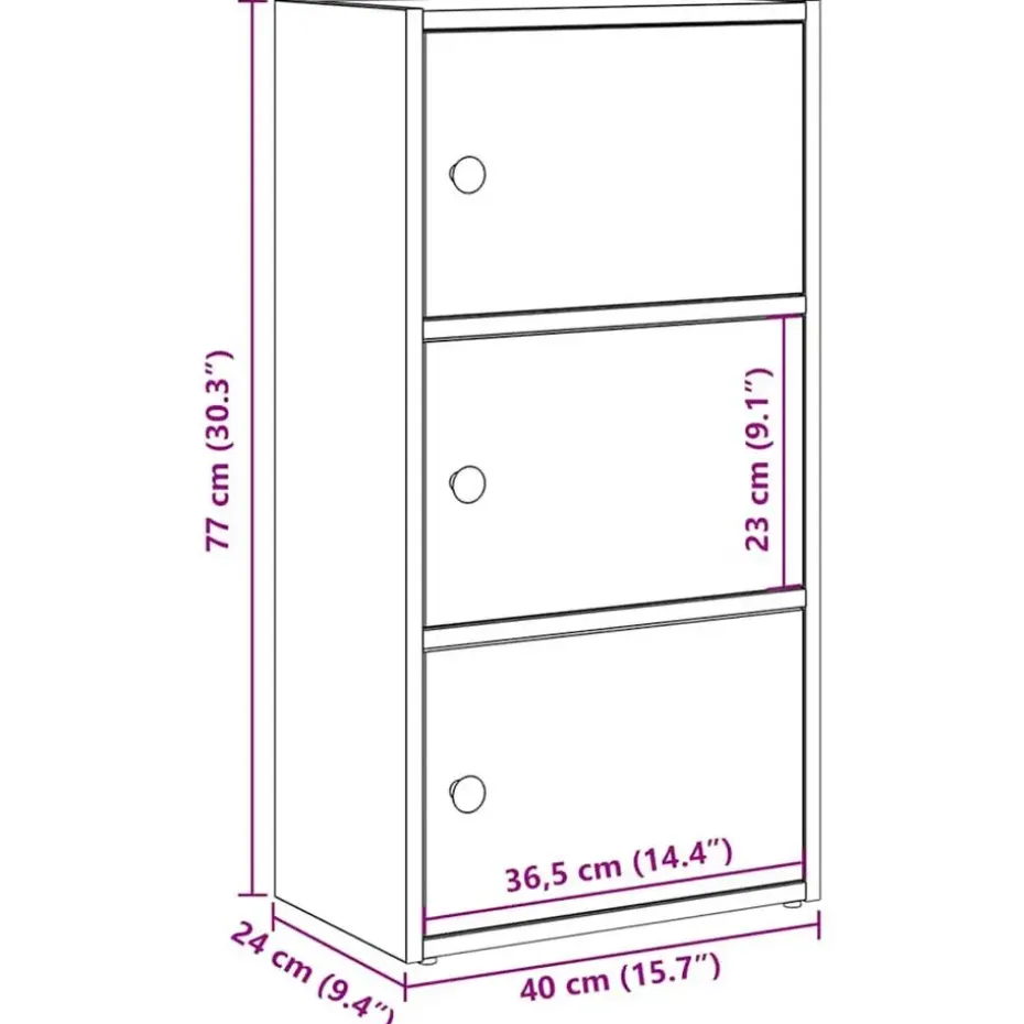 vidaXL - Boekenkast met 3 deuren voor woonkamers - Zwart - Hout - 40x24x77 cm