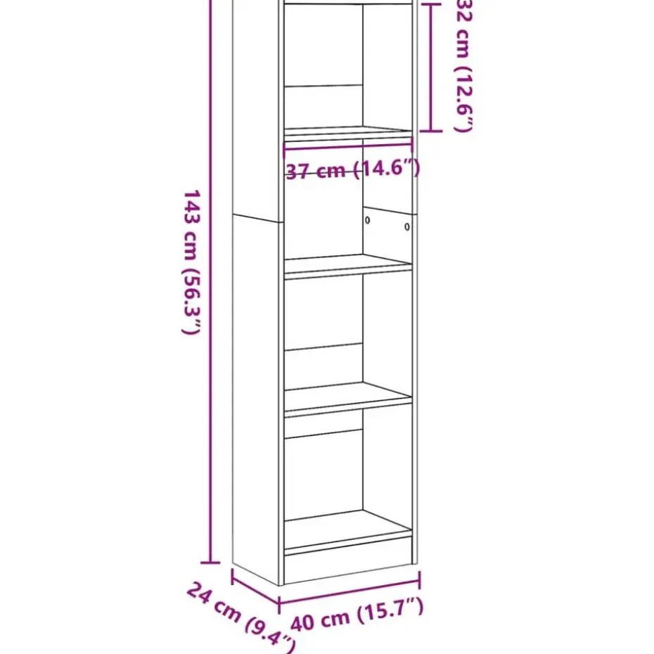 vidaXL - Boekenkast met 4 vakken - Sonoma eiken - Bewerkt hout - 40x24x143 cm