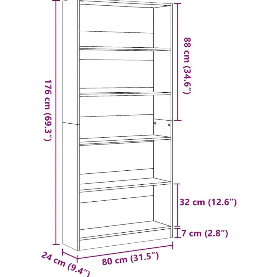vidaXL - Boekenkast met 5 vakken - Wit - Bewerkt hout - 80x24x176 cm