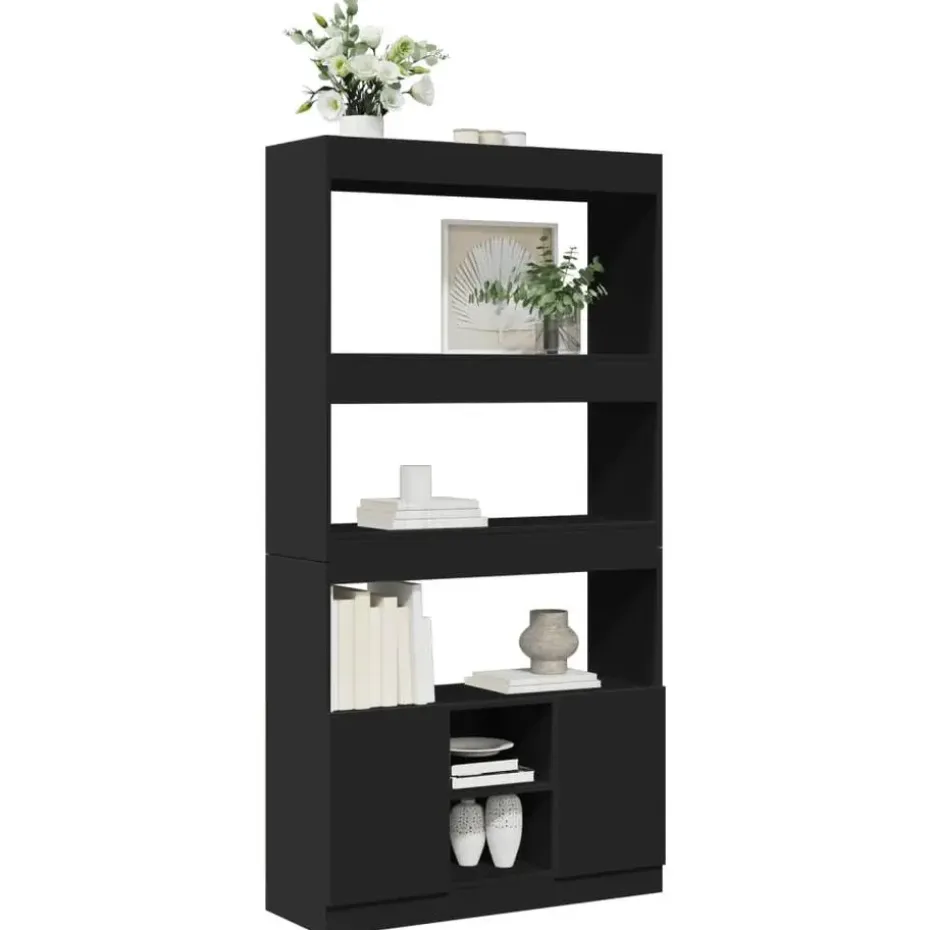 vidaXL - Boekenkast met deuren en 5 vakken - Zwart - Bewerkt hout - 92x33x180 cm