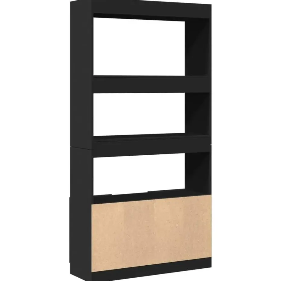 vidaXL - Boekenkast met deuren en 5 vakken - Zwart - Bewerkt hout - 92x33x180 cm