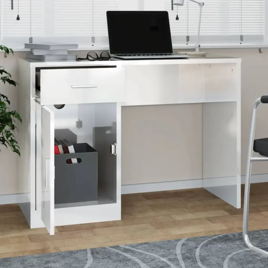 vidaXL - Bureau - Wit - Bewerkt hout
