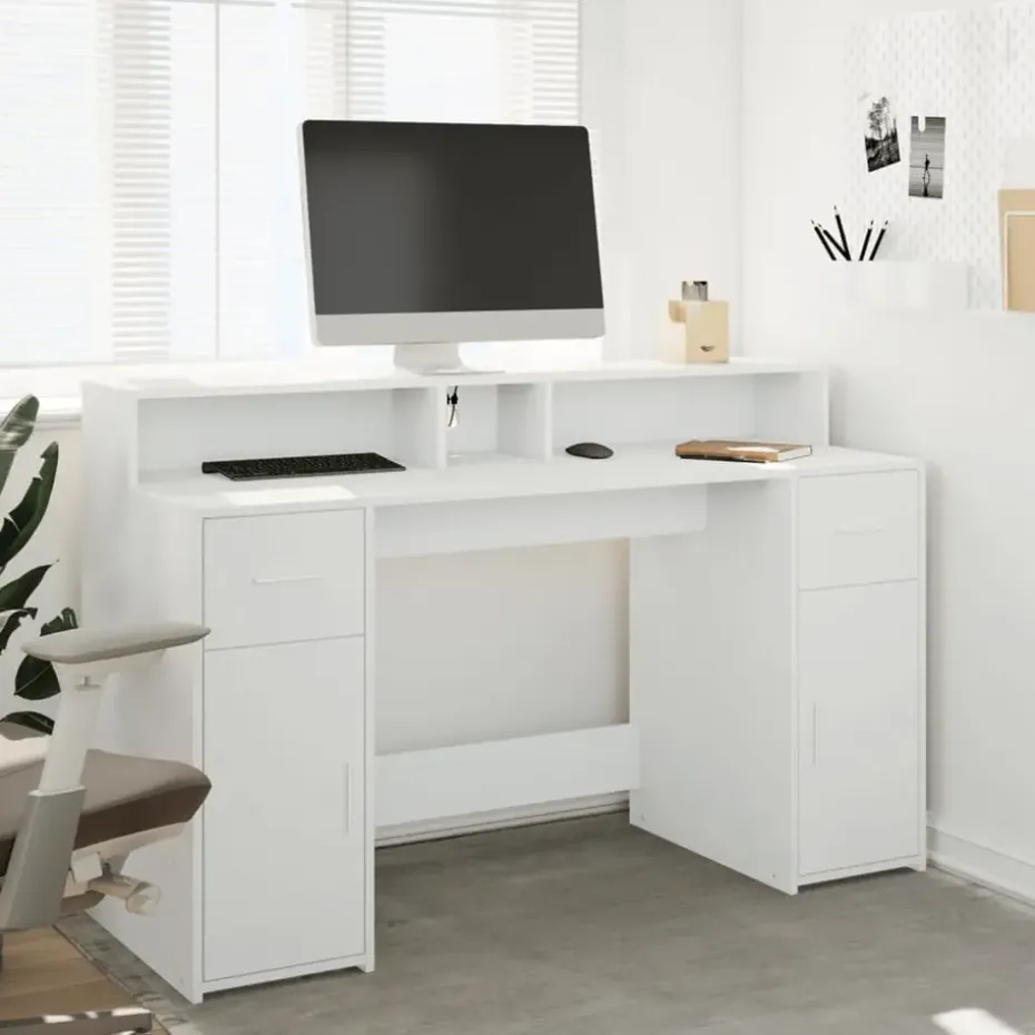 vidaXL - Bureau - Wit - Bewerkt hout - 140 x 55 x 91 cm
