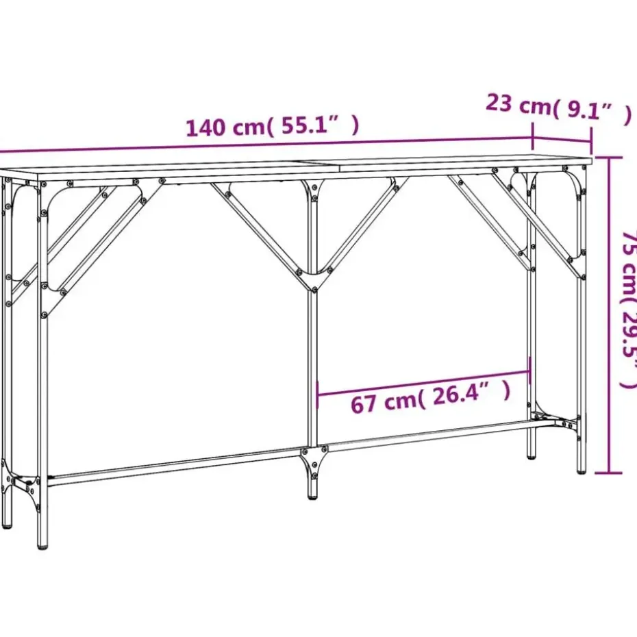vidaXL - Consoletafel - Gerookt eiken - Bewerkt hout - 140x23x75 cm