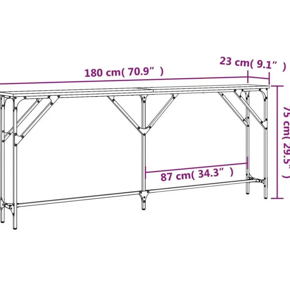vidaXL - Consoletafel - Grijs sonoma eiken - Bewerkt hout - 180x23x75 cm
