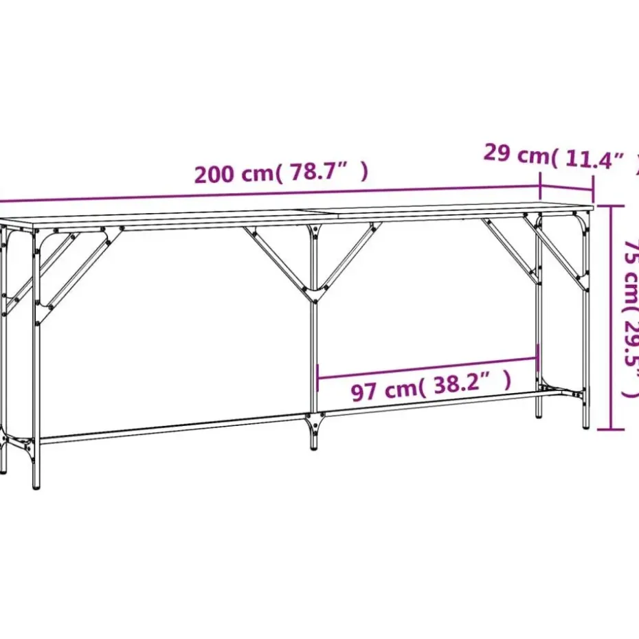 vidaXL - Consoletafel - Zwart - Bewerkt hout - 200x29x75 cm